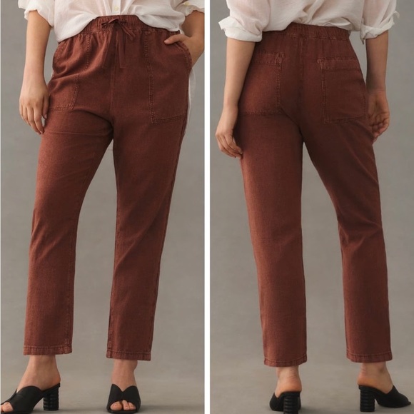 Anthropologie Pilcro Linen Drawstring Pants Medium Brown pockets coastal boho - Picture 1 of 12